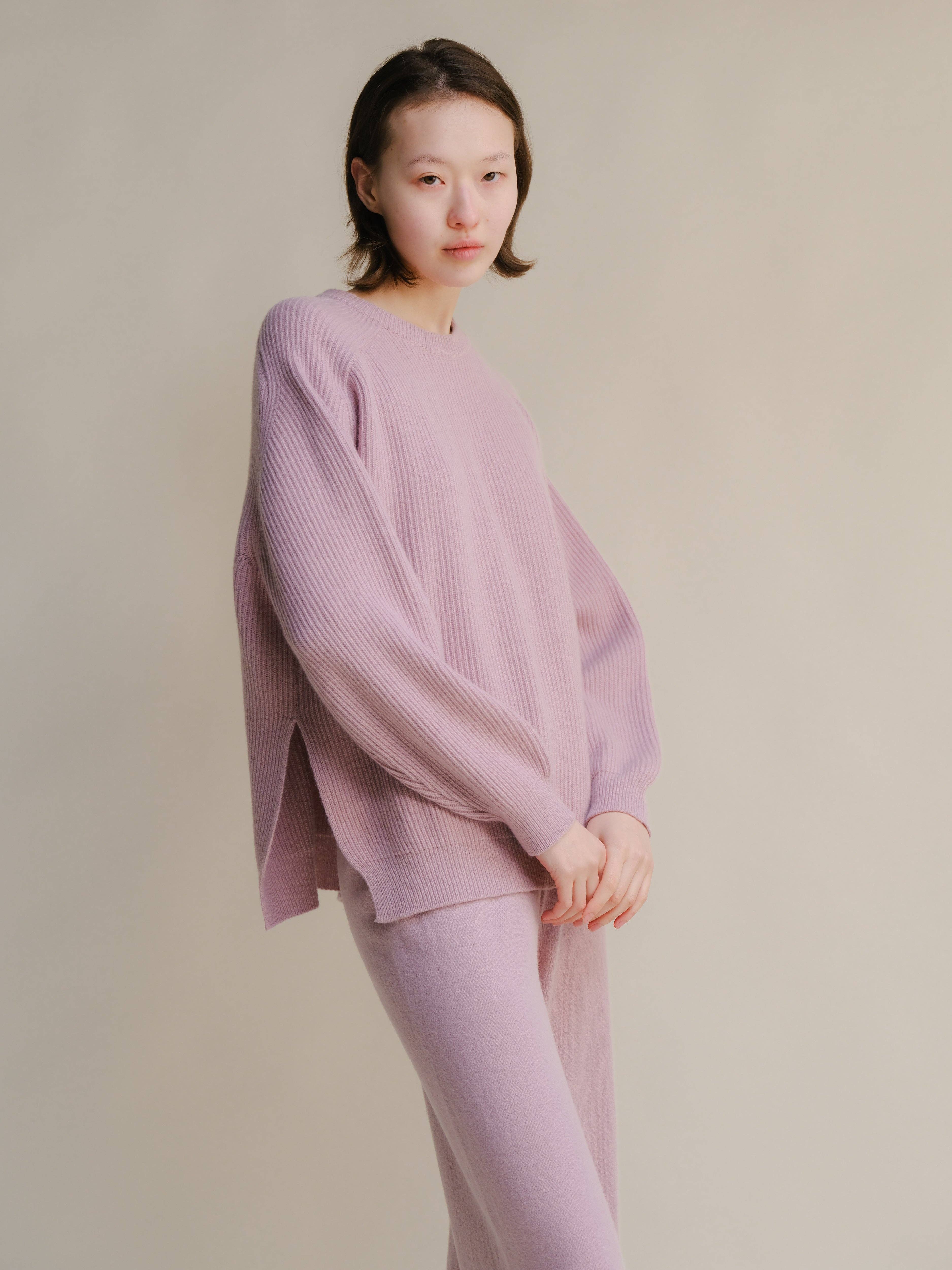 Lèmme - Wholesale Knit Sweater - Women's - Cashmere Mix Crewneck Ribbed Sweater with Lateral Slits32