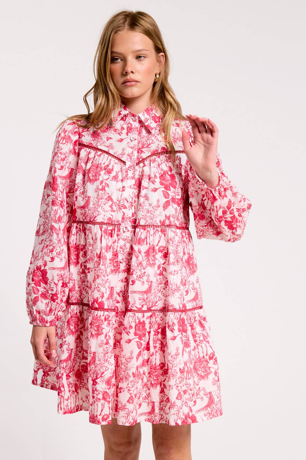 Ultramarine - Wholesale Dress - Women's - Toile Button-down Shirt Mini Dress1