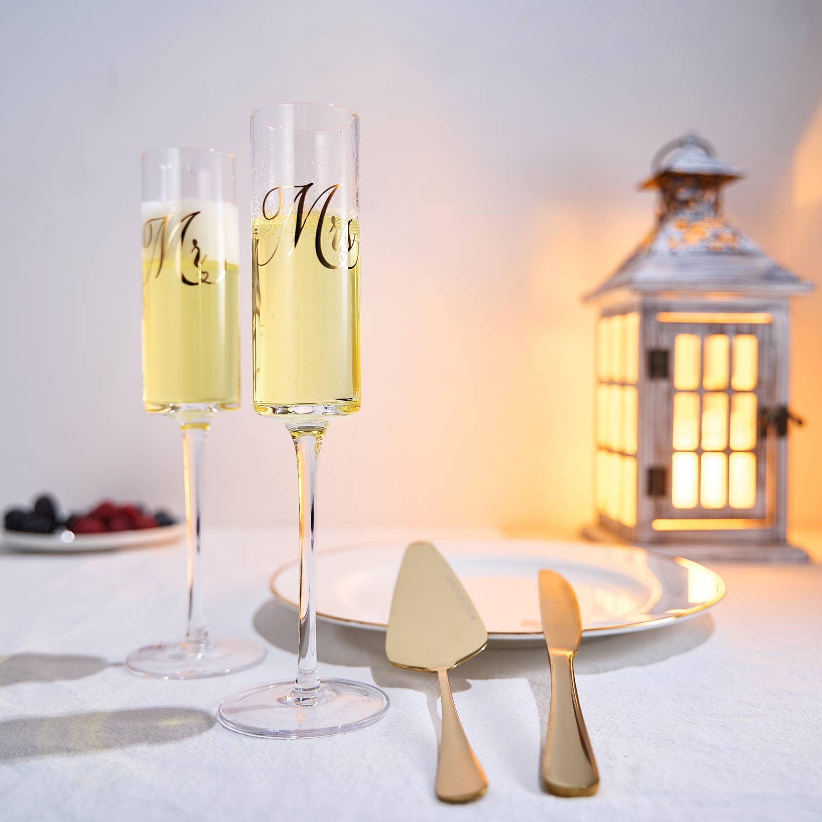 The Wine Savant /  Khen Glassware - Wholesale Champagne Flute - Wedding, Bridal Mr & Mrs Champagne Flutes Gift | Set of 21