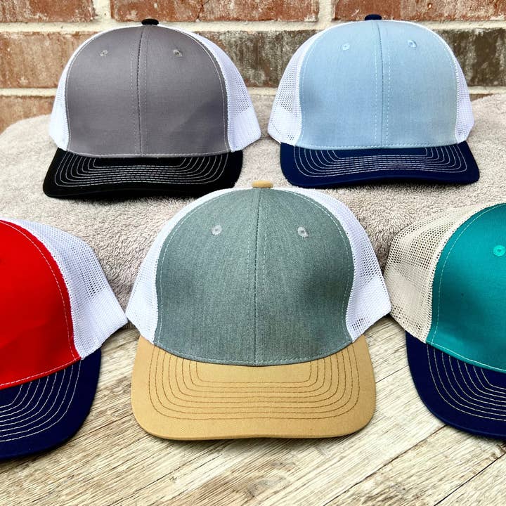 KW Custom Creations - Wholesale Trucker Hat - Unisex - Adult Tri-Color Trucker Hat5