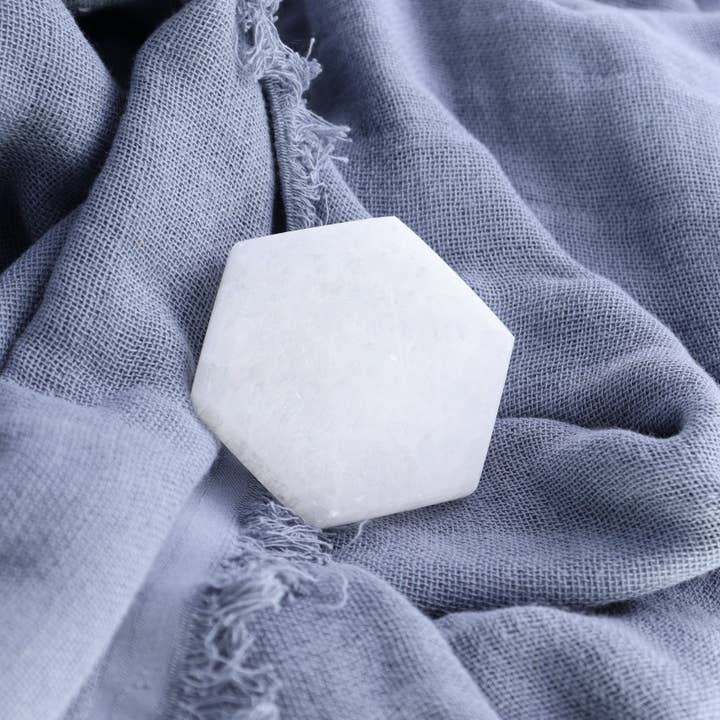 One Selenite (Satin Spar) Hexagon Plate 7 cm for wholesale by Mi Esperanza Minerals
