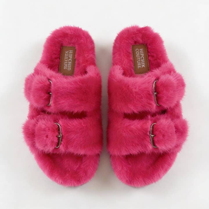 Mink Slide Sandals Shoes - Hot pink for wholesale by Hipchik