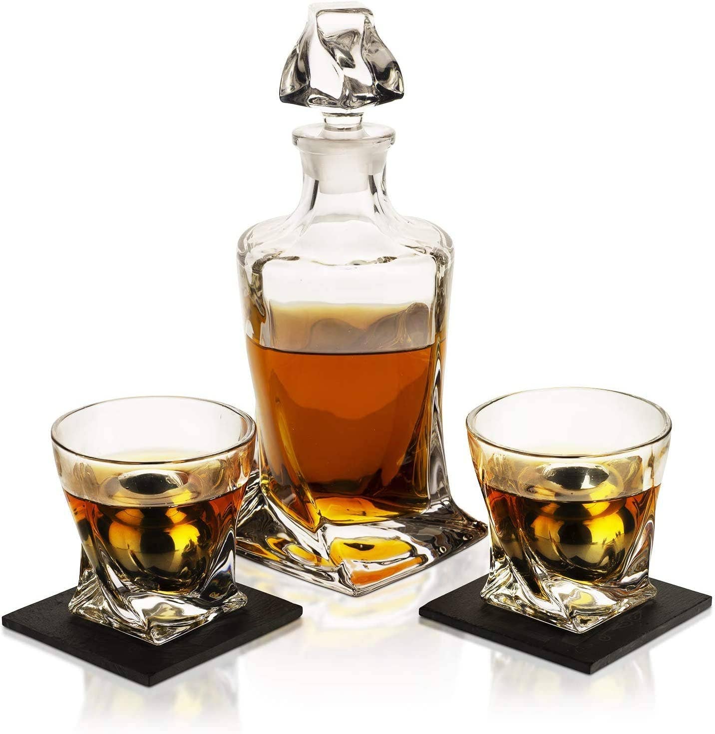 The Wine Savant /  Khen Glassware - Vendita all'ingrosso Decanter - Set Regalo Whiskey con Decanter, 2 Bicchieri e 2 Sottobicchieri3