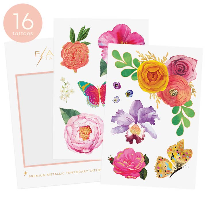 Flash Tattoos - Wholesale Temporary Tattoo - Emma Temporary Tattoo Pack | Metallic flower Flash Tattoos