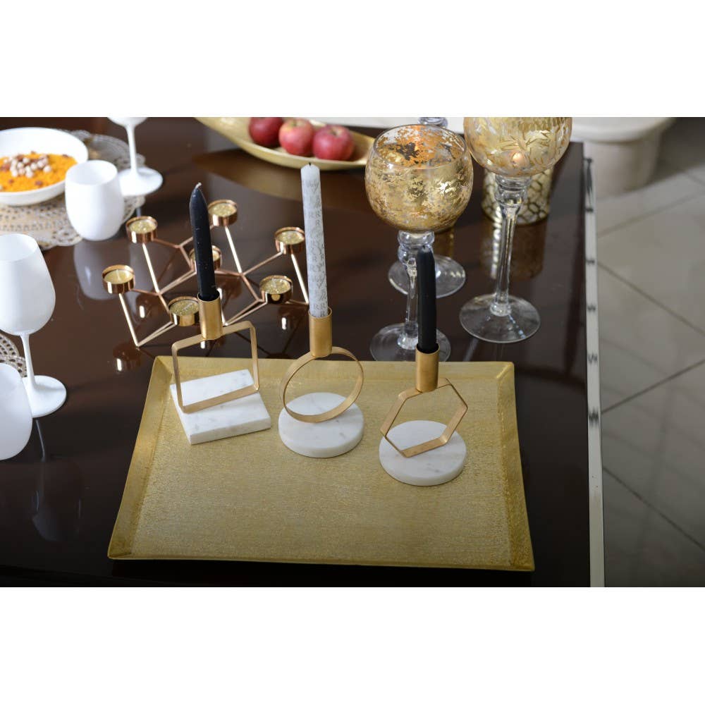 AULICA – wholesale Candle holder – Matte gold round candle holder with marble base h.17 cm2