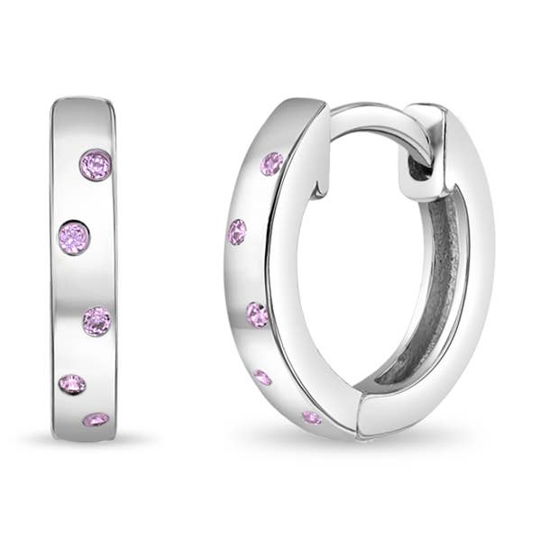 925 Sterling Silver Cubic Zirconia Dots Huggie Hoop Earrings for wholesale by In Season Jewelry