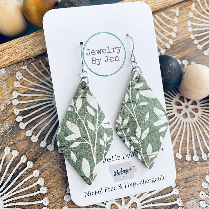 Jewelry By Jen - Wholesale Dangle Earrings - Lora Earrings: Green & White Willow2