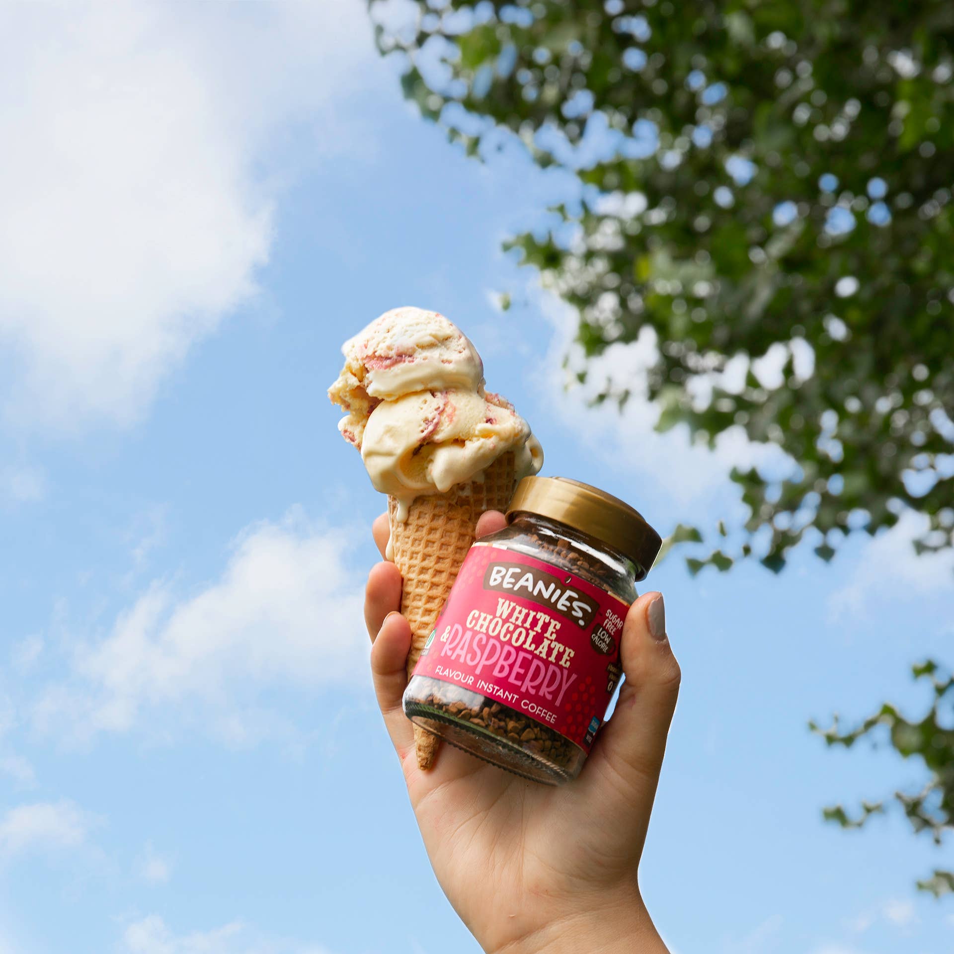 Beanies The Flavour Co. Ltd – wholesale Instant coffee/espresso – Beanies 50g White Chocolate & Raspberry Instant Coffee2