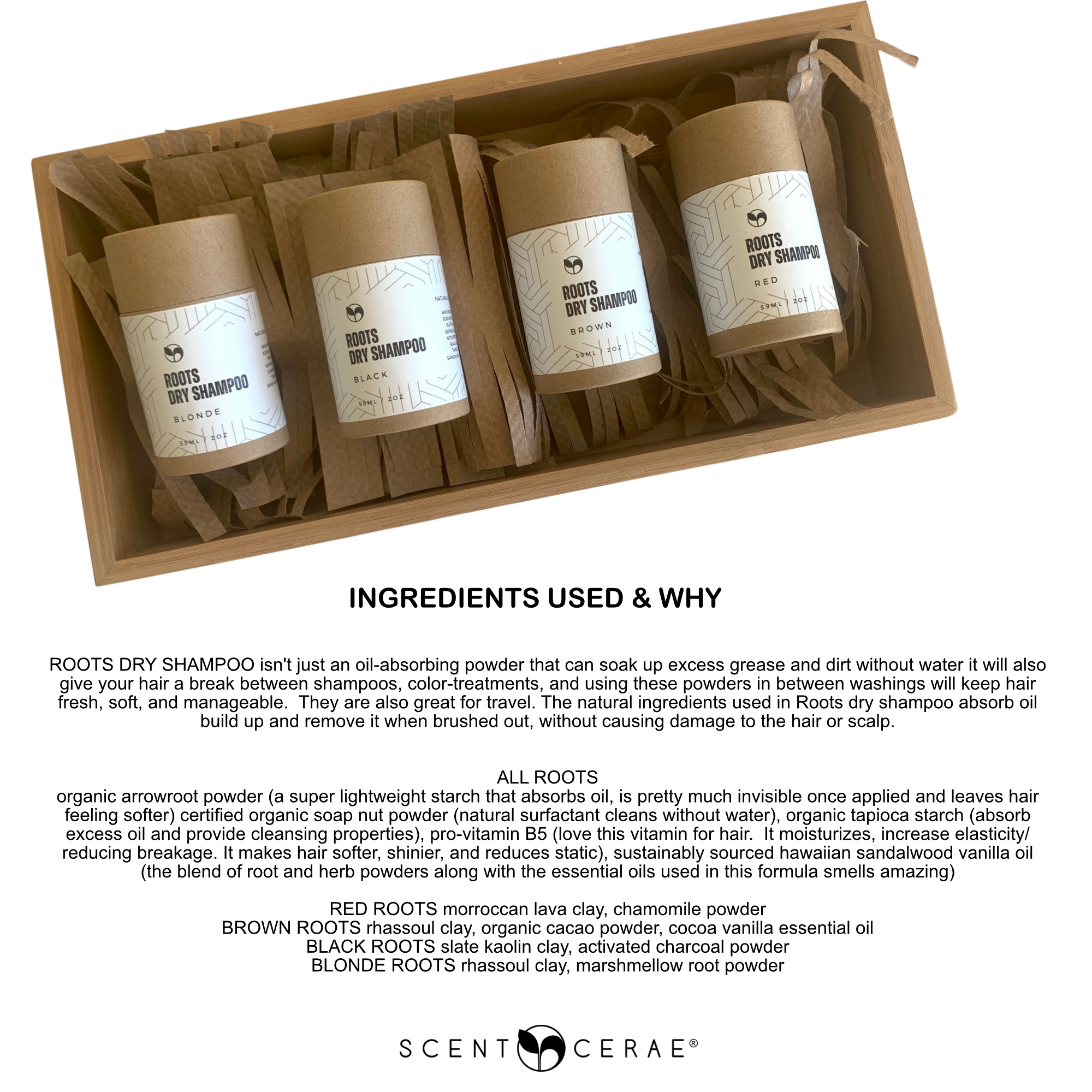 Scentcerae - Wholesale Dry Shampoo - Natural Roots Dry Shampoo bio-degradable shakers - 4 colors5