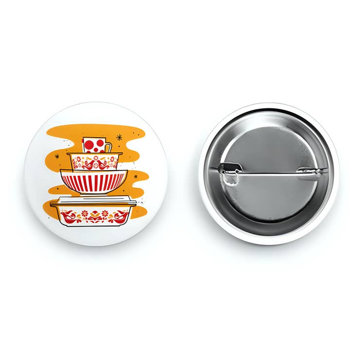 JoRetro - Wholesale Lapel Pin/Button - Pyrex Button - Friendship Bowl Stack
