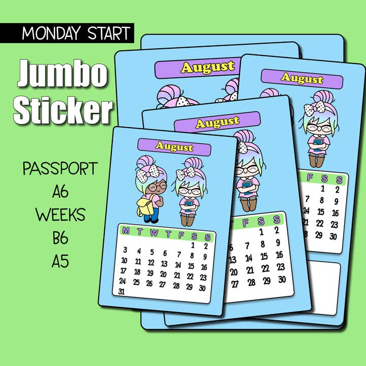 2026 August Kalender Jumbo Aufkleber - Wochenanfang Montag für den Großhandel von Shine Sticker Studio