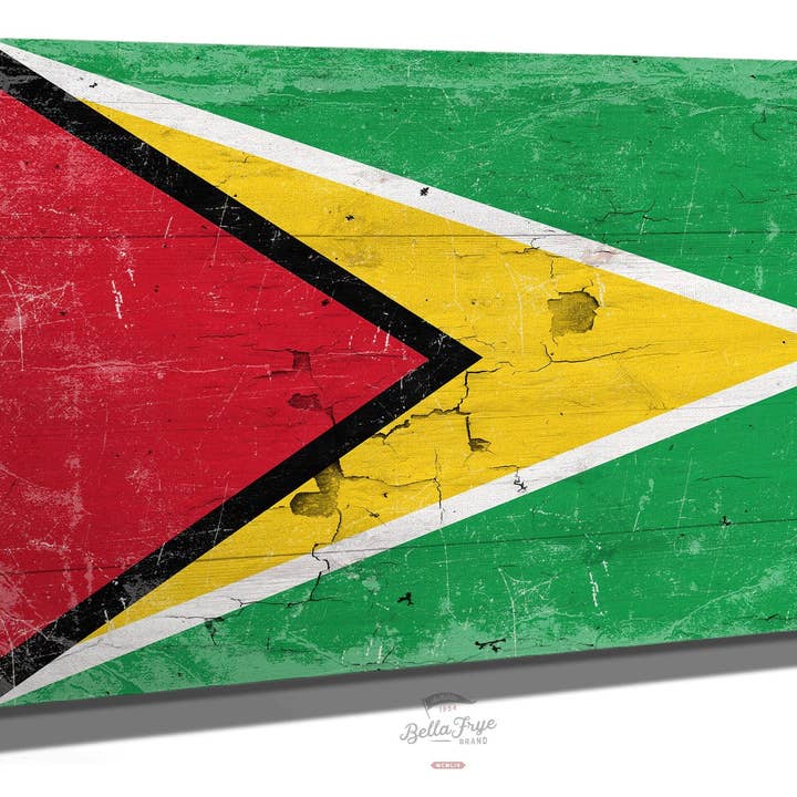 Guyana Flag Wall Art - Vintage Guyana Flag Sign Weathered Wood Style on Canvas for wholesale by Bella Frye