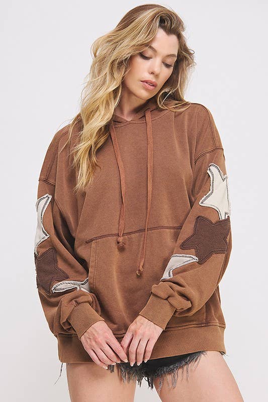 JADE BY JANE PLUS - Wholesale Hoodie - Dames - PLUS SIZE MINERAAL GEWASSEN LANGEMOUWEN STER GEPATCHTE HOODIE19