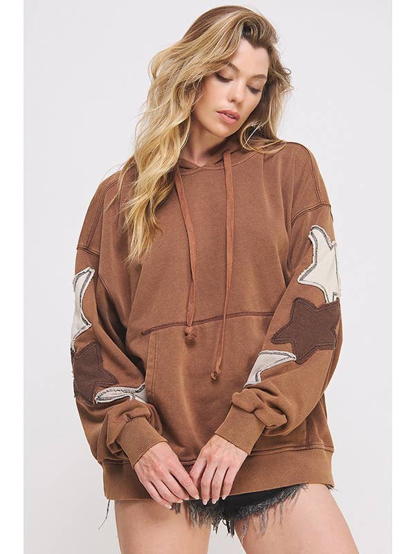 JADE BY JANE - Wholesale Hoodie - Women's - MINERAL WASHED LONG SLEEVE STAR PATCHED HOODIE1