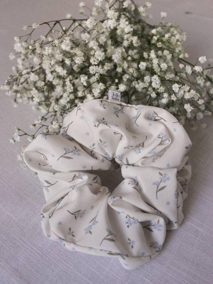 Blue Floral Silky Jumbo Fashion Scrunchies for wholesale by JoJo Makes