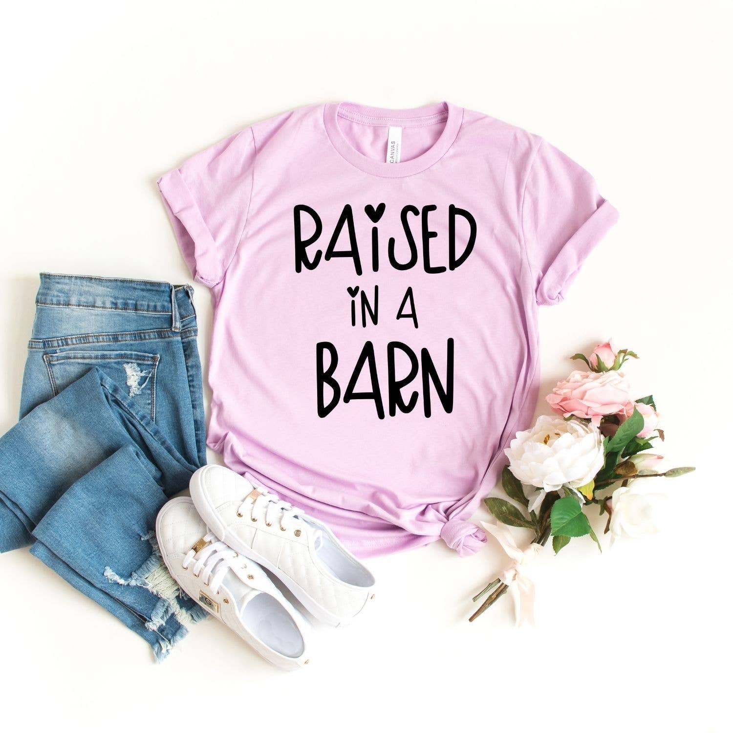 Simply Tees - Wholesale Screen Printed T-Shirt - Women's - Raised In A Barn Lilac Tee1