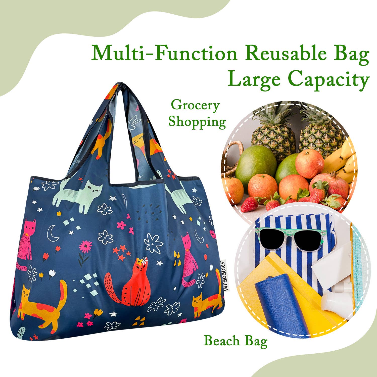 Wrapables.com - Vente Sacs de course/à provisions - Sac de courses réutilisable en nylon grand format Wrapables49