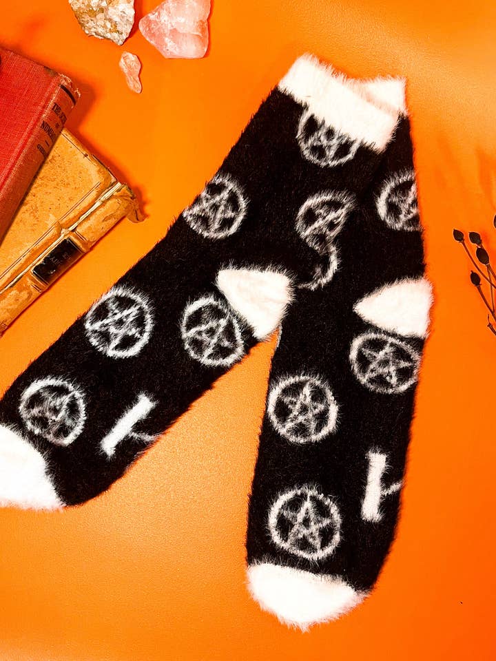 Fuzzy Pentagram Socks Silky Soft for wholesale by House of Hex
