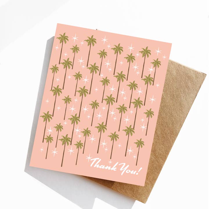 Thank You, Palm Tree Greeting Card for wholesale by The Palmera Design Studio