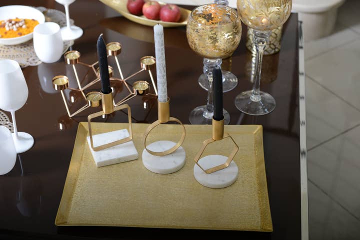 AULICA - Wholesale Candle Holder - Matte Gold Round Candle Holder Marble Base H.17 Cm