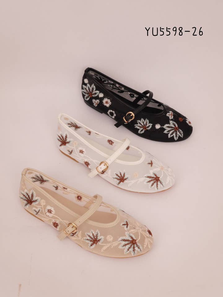 Translucent mesh ballerinas with flo patterns, YU5598-26 for wholesale by BELLICY / Cink-me