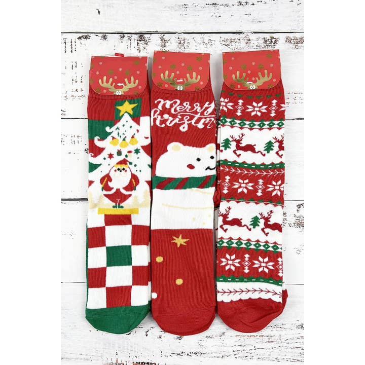 ASSORTED CHRISTMAS THEME PRINT MID-TUBE SOCKS for wholesale on Faire