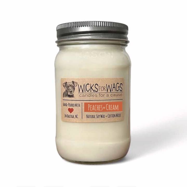 Peaches + Cream | Large Mason Jar Soy Candle for wholesale by Wicks for Wags