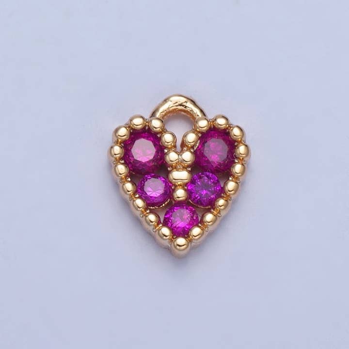 Petit charme cœur micro pavé rose fuchsia, charme amour or pour la Saint-Valentin pour la fabrication de bijoux | X-032 pour la vente par Aim Eternal