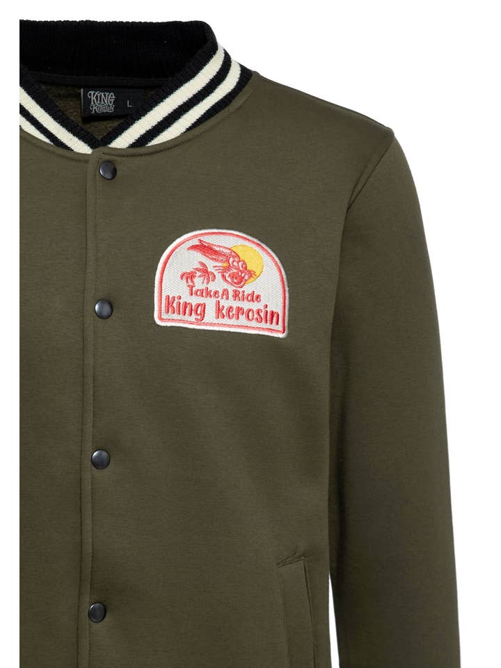 olive green Varsity jacket "It's a Good Day - Take a Ride" for wholesale on Faire2