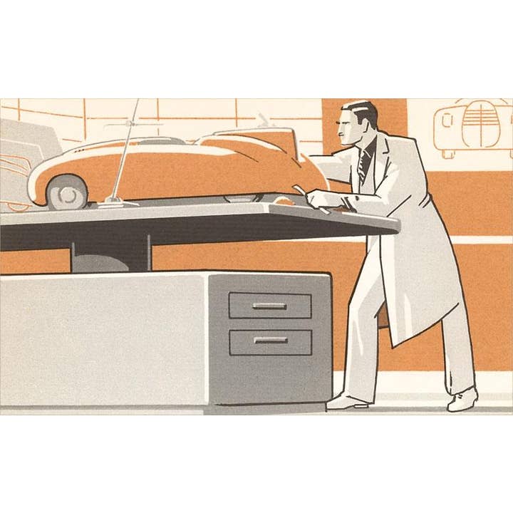 Cartolina AD-468 Progettazione di Automobili per la vendita all'ingrosso da parte di Found Image Press