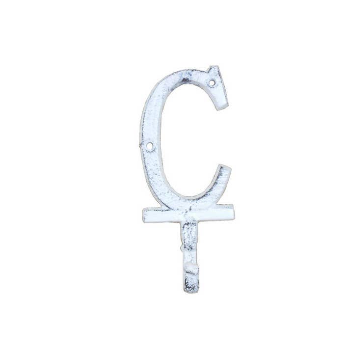 Hampton Nautical – wholesale Wall hook – Whitewashed Cast Iron Letter C Alphabet Wall Hook 6"