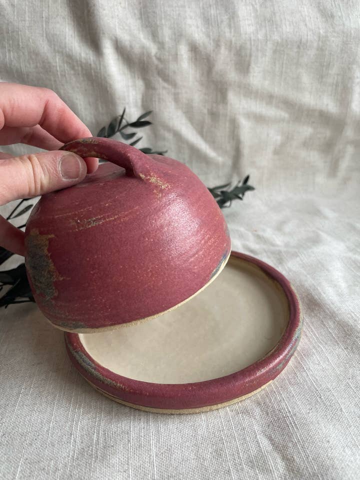 Dark Pink Handmade Ceramic Butter Dish for wholesale by Charlotte Manser Ceramics