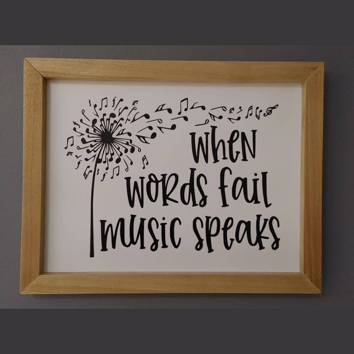 When Words Fail Music Speaks Rustic Wooden Framed Sign for wholesale by eCrafty Canada Quality Home Decor