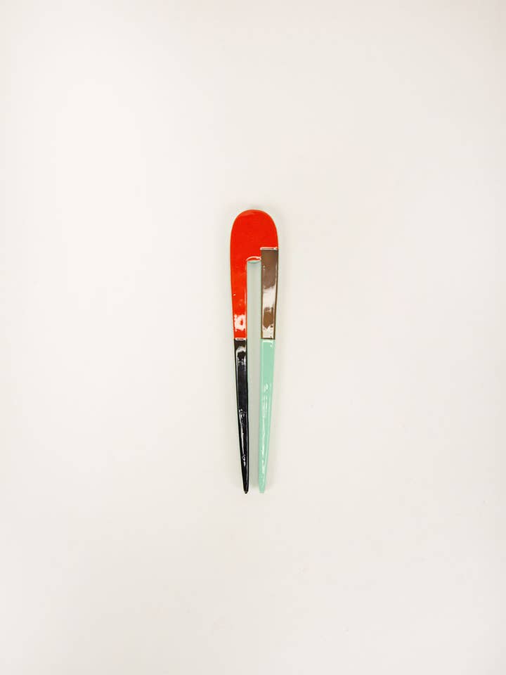 Barrette double Ronce laque orange et vert pour la vente par rivêt - L'Indochineur