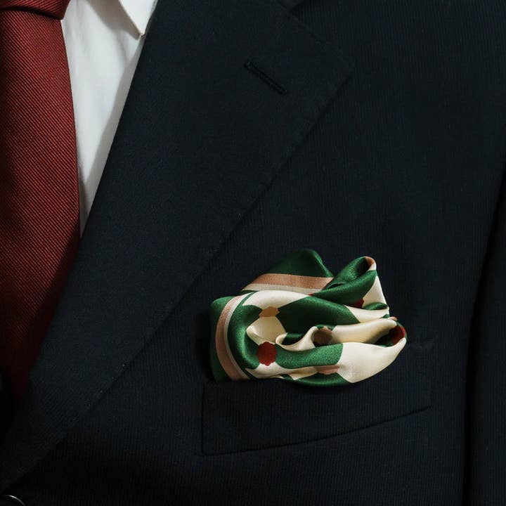 Lost Pattern NYC - Wholesale Scarf - Unisex - "Checkerboard" Silk Pocket Square & Silk Bandana Scarf Set - Green3