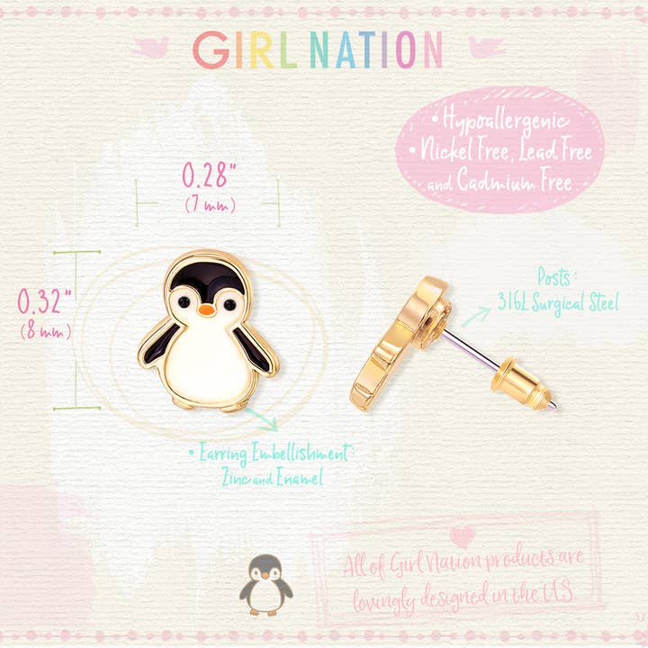 Girl Nation | Kids Jewelry | Easter Gifts - Wholesale Earrings - Kids - Personable Penguin Cutie Stud Earrings
3