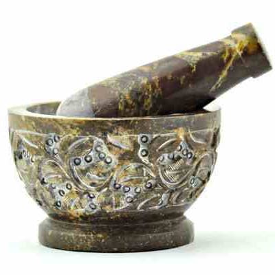 Love&Lust LLC - Wholesale Mortar & Pestle - Floral Carved Soapstone Mortar & Pestle - 2.5"H, 4"D SBR535