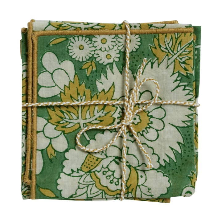 Set of 2 towels with Vishnu Green flowers for wholesale by Bonheur du Jour