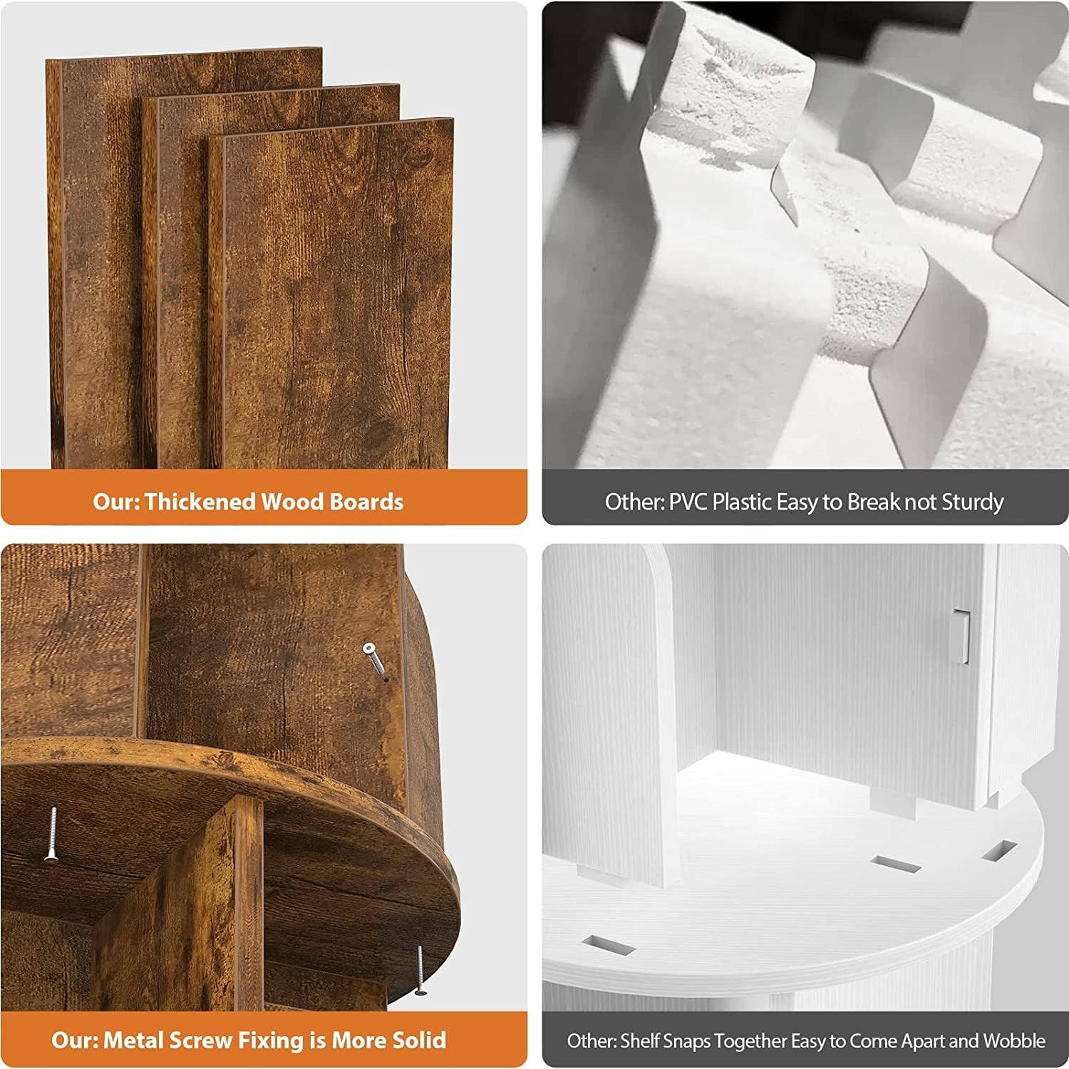 Rustic Brown Rotating Corner Bookshelf 360 Degree 4 Tier Space Saving for wholesale on Faire5