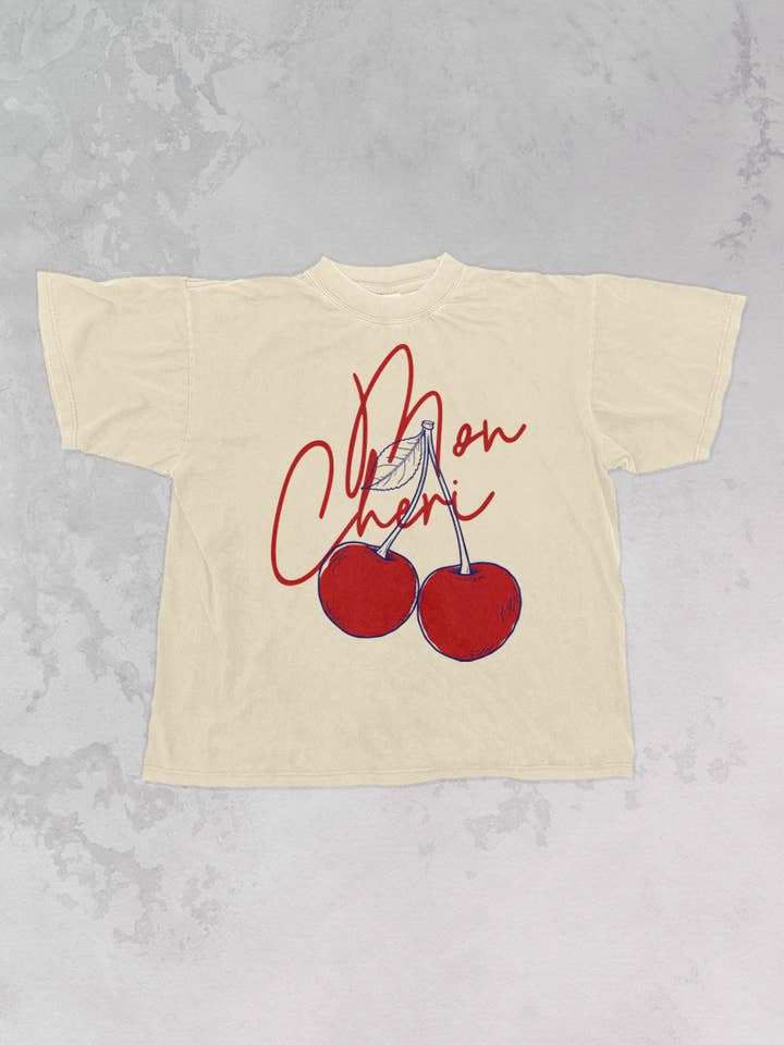 The Clandestine Underground - Wholesale Screen Printed T-Shirt - Women's - Mon Cheri, Cherries Oversized T-Shirt