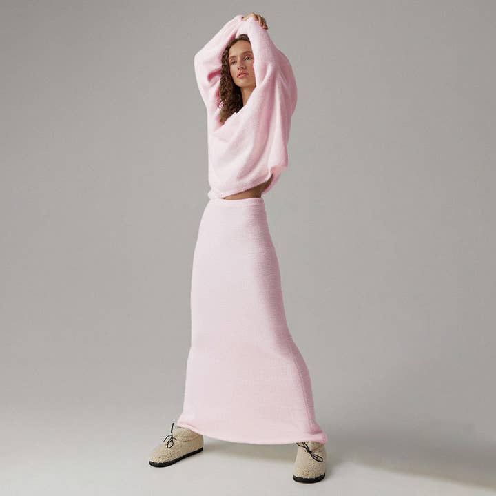 Marayn - Wholesale Top & Skirt Set - Women's - Chic European Knit VNeck Sweater Skirt Set30