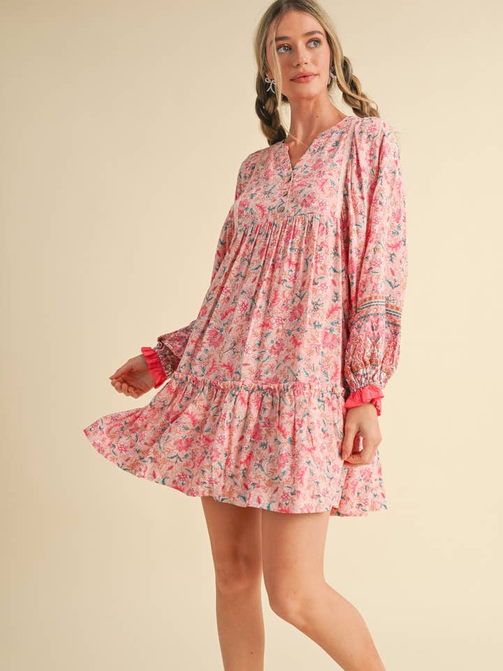 &MERCI - Wholesale Dress - Women's - EXCLUSIVE PRINT PUFF SLEEVE TIERED BABYDOLL DRESS MDR349024