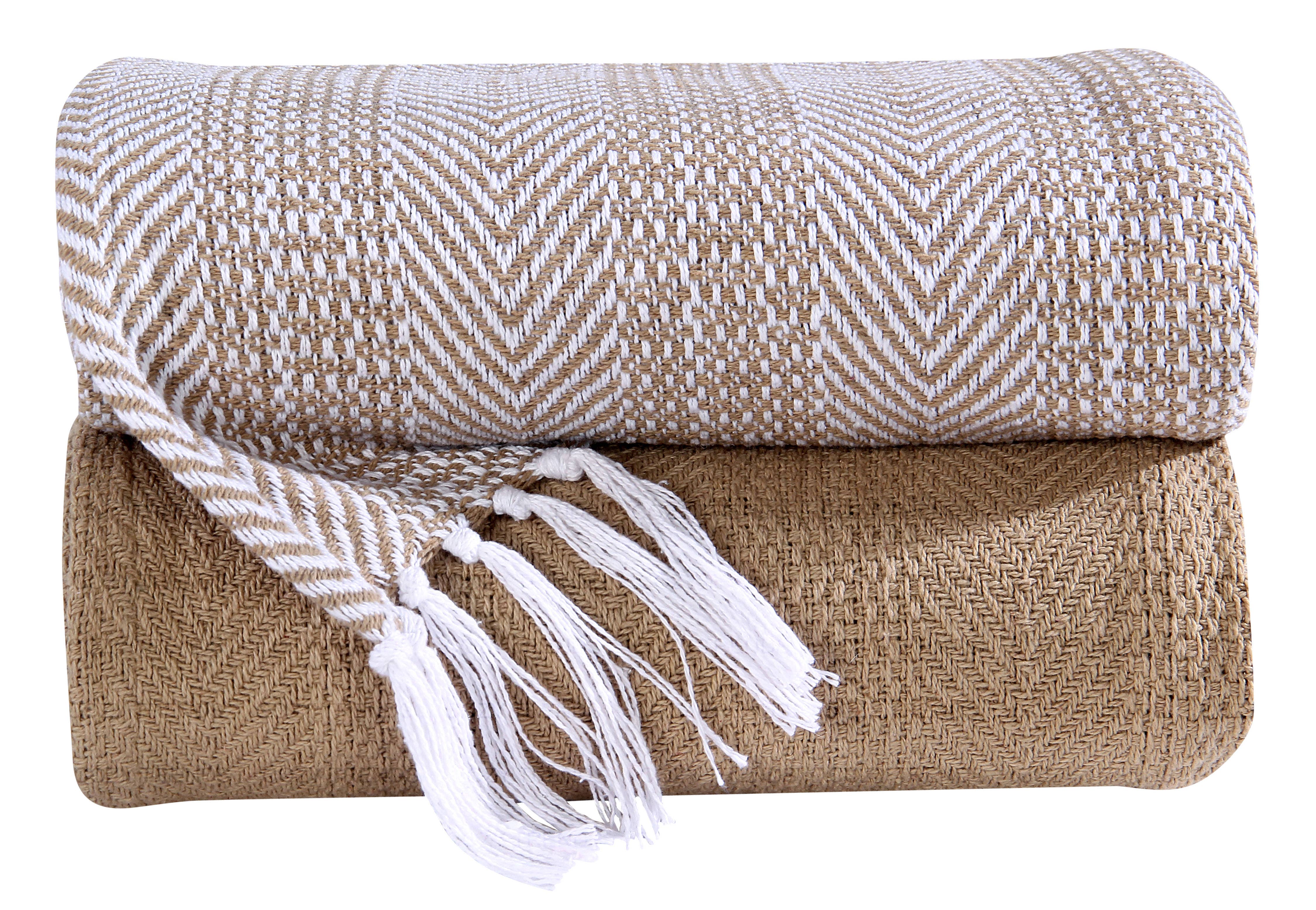 COZY HOMES COLLECTION – Engroshandel Tæppe – Håndvævet 100% bomuld kaste tæppe sildeben (sæt med 2)3