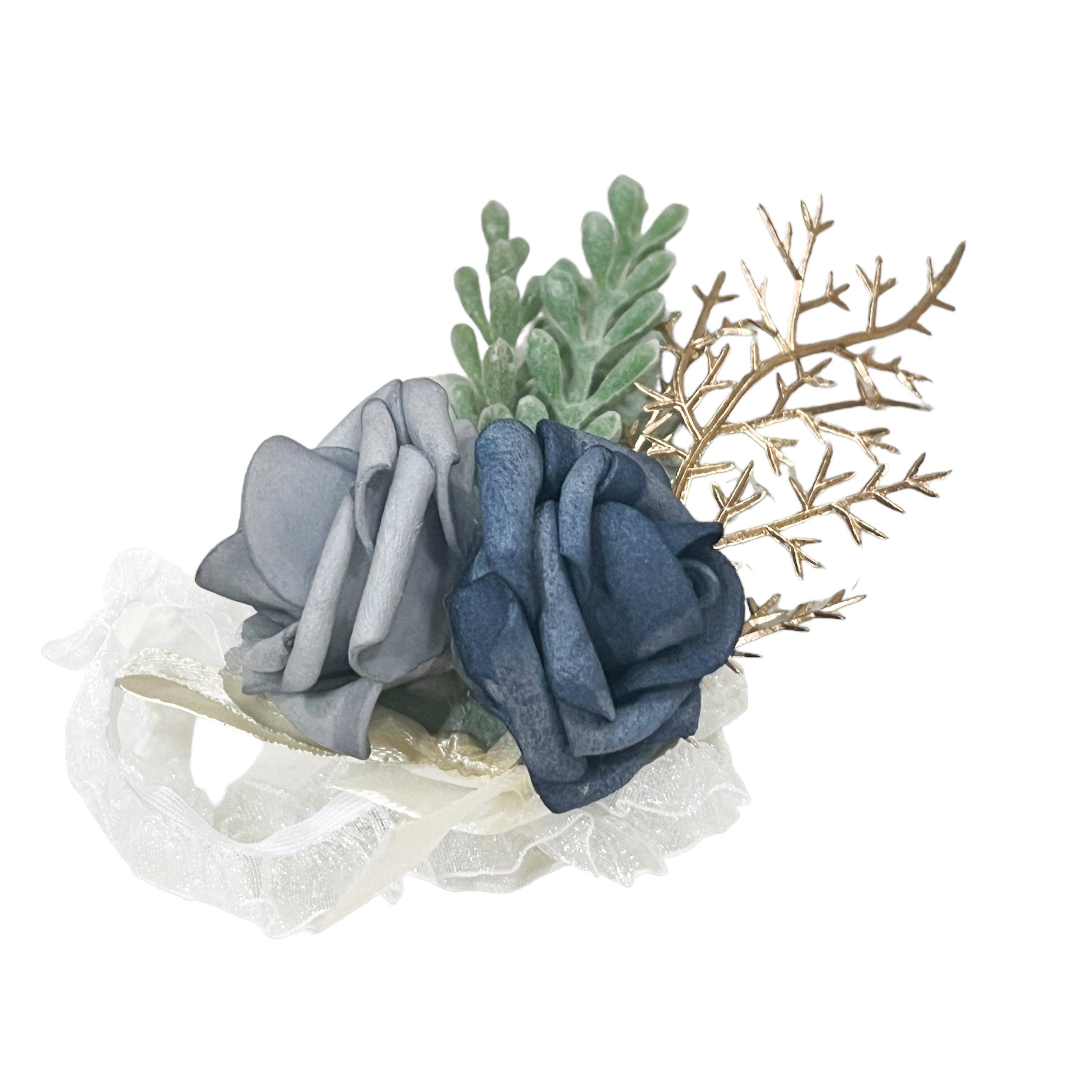 Sun Decorer - Wholesale Artificial Flowers - Artificial Rose Wrist Corsag and Boutonniere in Bluish-Grey Color0