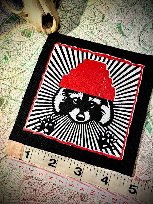 Three Raccoons - Wholesale Patch - Are We not Trashy? Raccoon with a Devo hat patch.4
