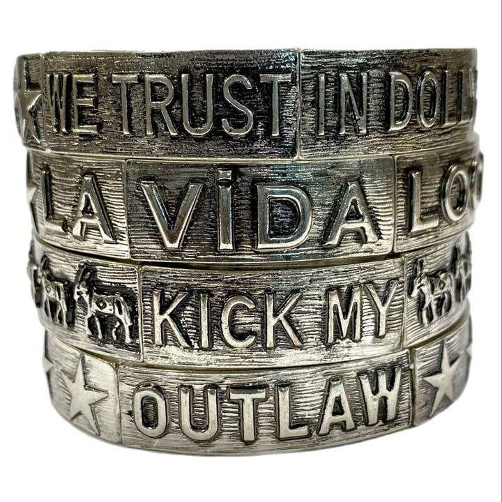 Accessories To Go - Wholesale Bangle Bracelet - Silver Metal Stretch Bracelets with Sayings
