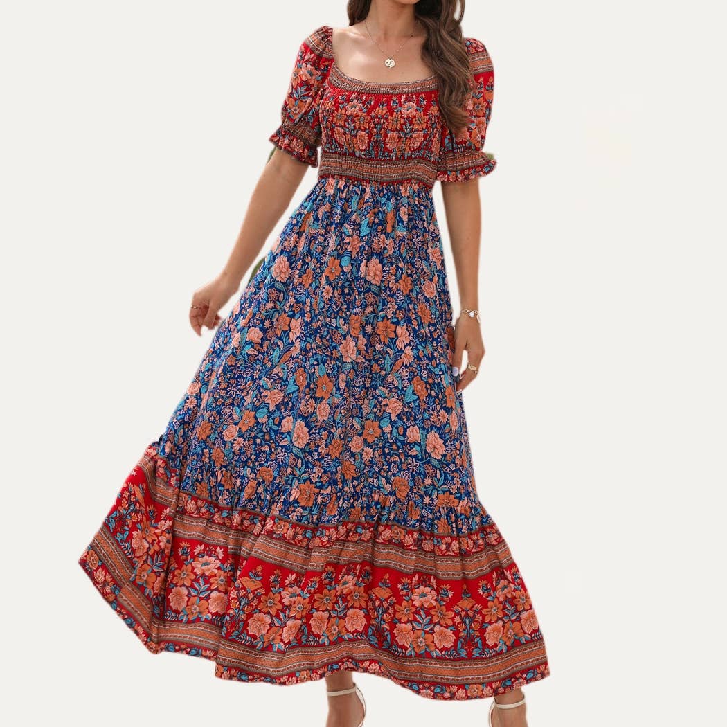 The Moment Collection - Wholesale Jurk - Dames - Boheemse maxi-jurk met bloemenprint en korte mouwen4