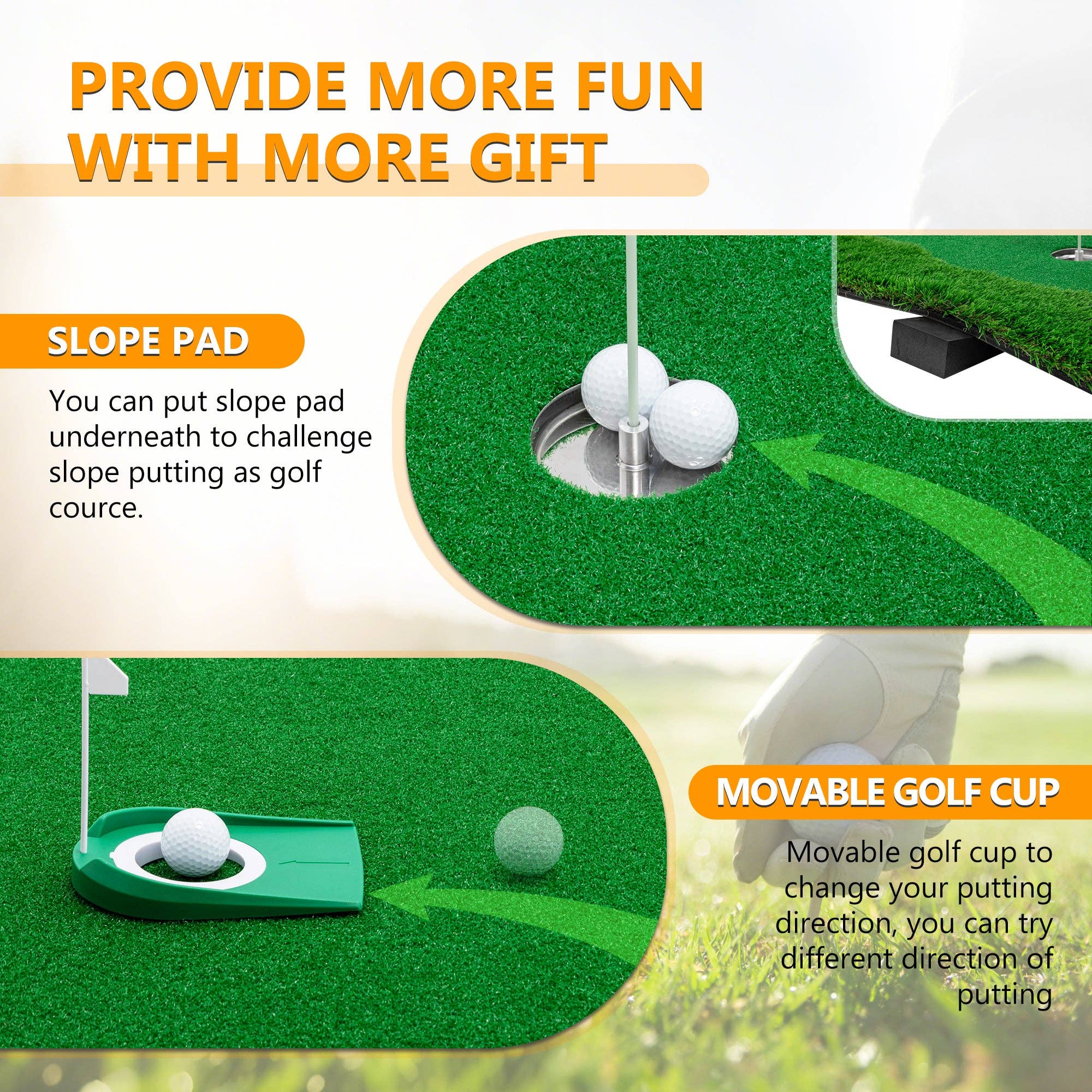 39F Inc. - Vente Accessoires de sport - Tapis de putting de golf 10x5FT avec 3 trous et drapeaux pour l'extérieur6