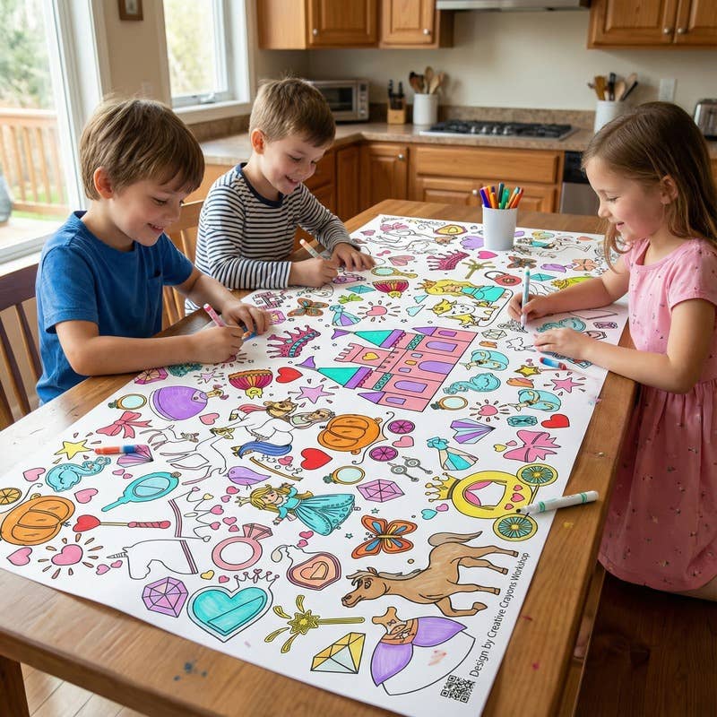 Creative Crayons Workshop - Wholesale Coloring Tablecloth - Kids & Baby - Princess Coloring Tablecloth | Princess Party Decor1