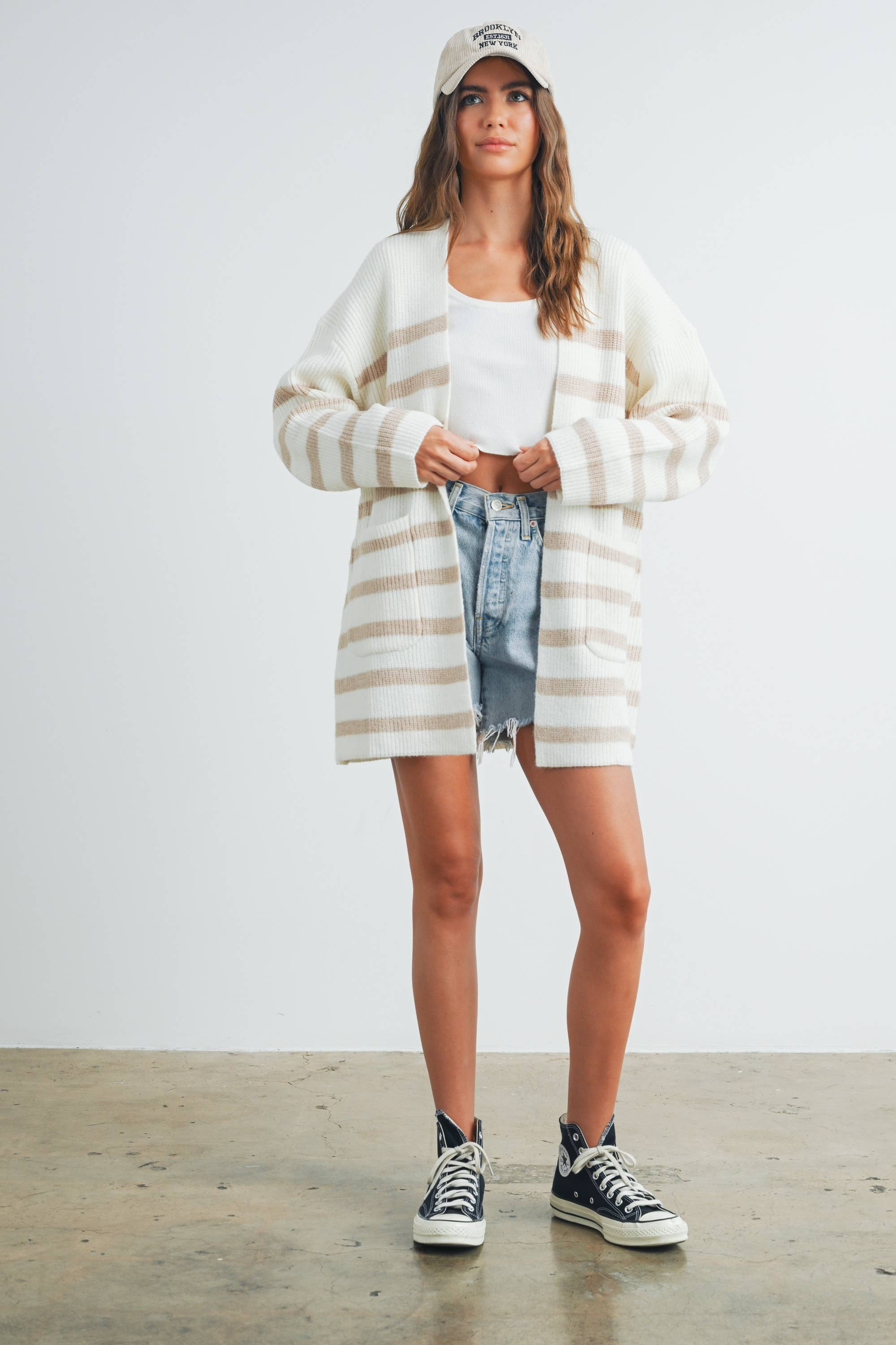 BUTTERMELON - Vente Cardigan – femme - Cardigan long à rayures tricoté - BMC731619